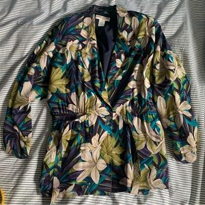 Vintage Silk Alfred Sung Floral Blazer Jacket